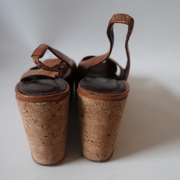 RAMON TENZA LEATHER CORK WEDGE SLINGBACK HEELS 9 * - Picture 8 of 12